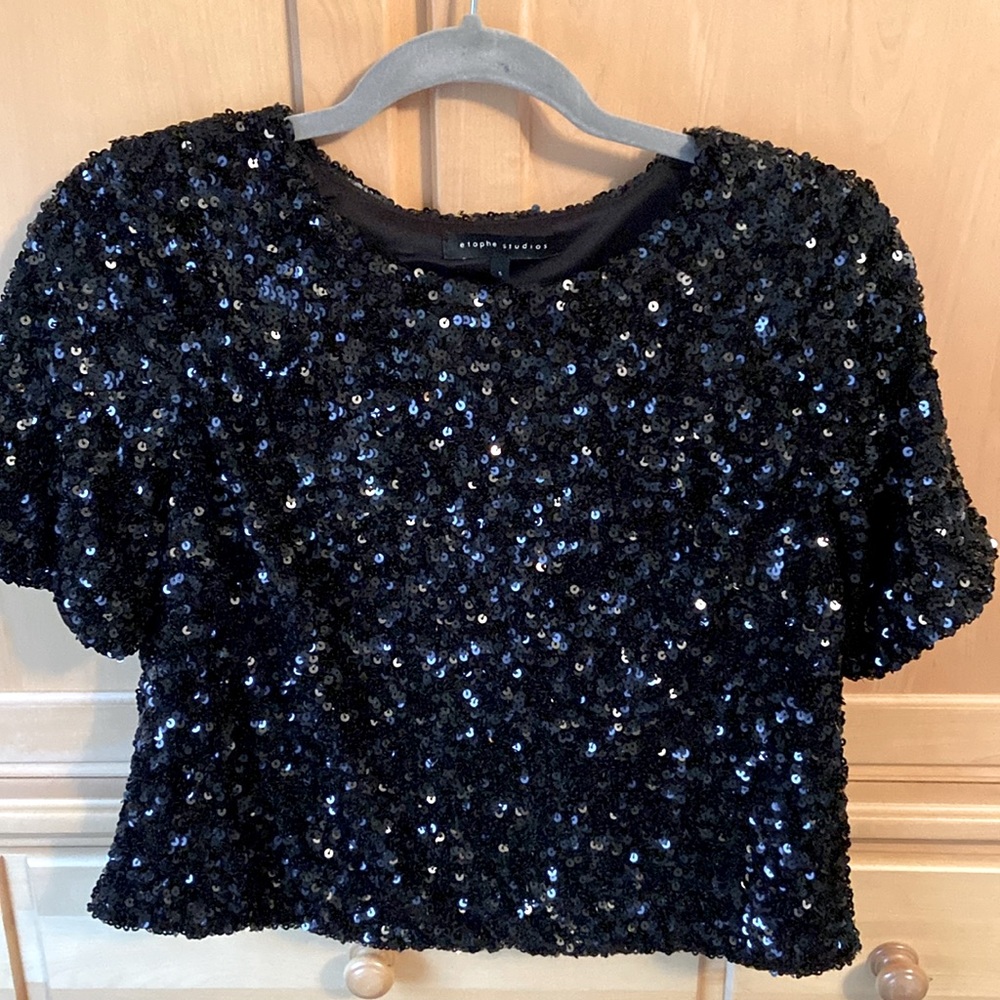 Cropped sequin short sleeve top